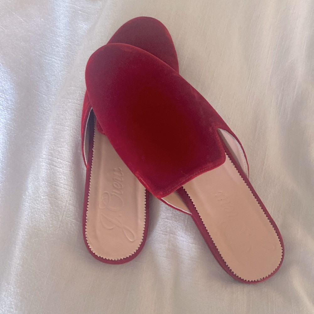 J.Crew red velvet mules